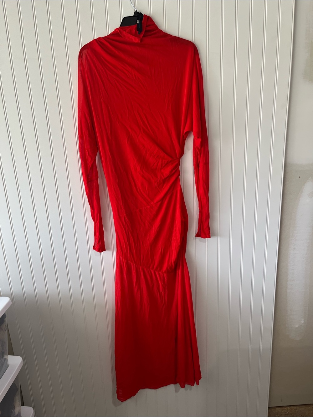 Red High-Neck Sheer Maxi Dress - Picture 7 of 8